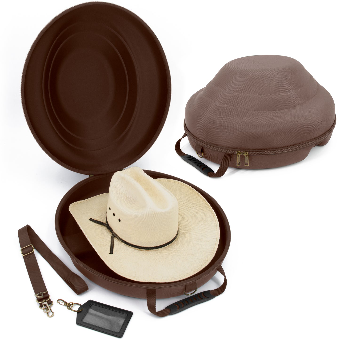 Cowboy Hat Box Cowboy Hat Storage for Brims Up To 4.75" - Hard Shell Hat Case with Adjustable Carry Strap and ID Slot - 4 Color Options
