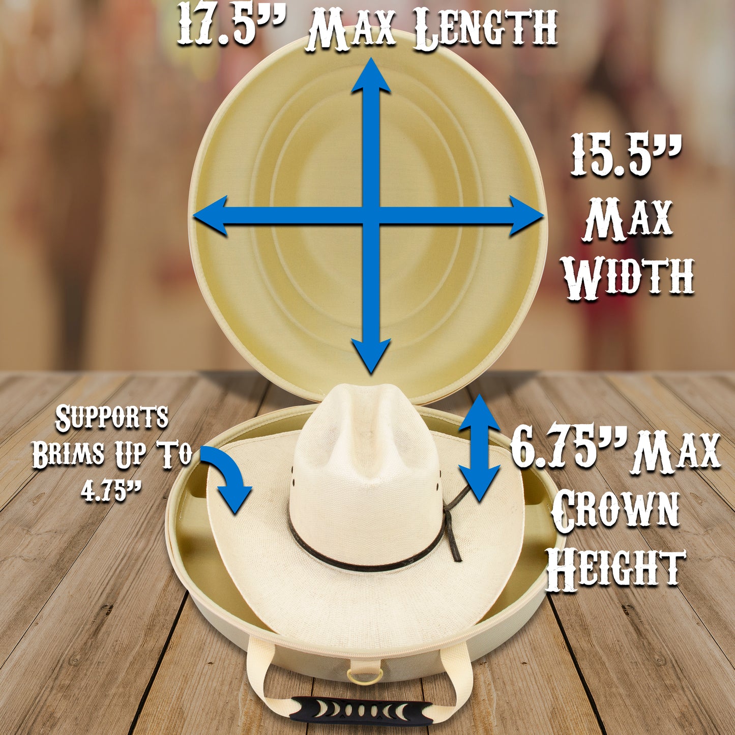 Cowboy Hat Box Cowboy Hat Storage for Brims Up To 4.75" - Hard Shell Hat Case with Adjustable Carry Strap and ID Slot - 4 Color Options