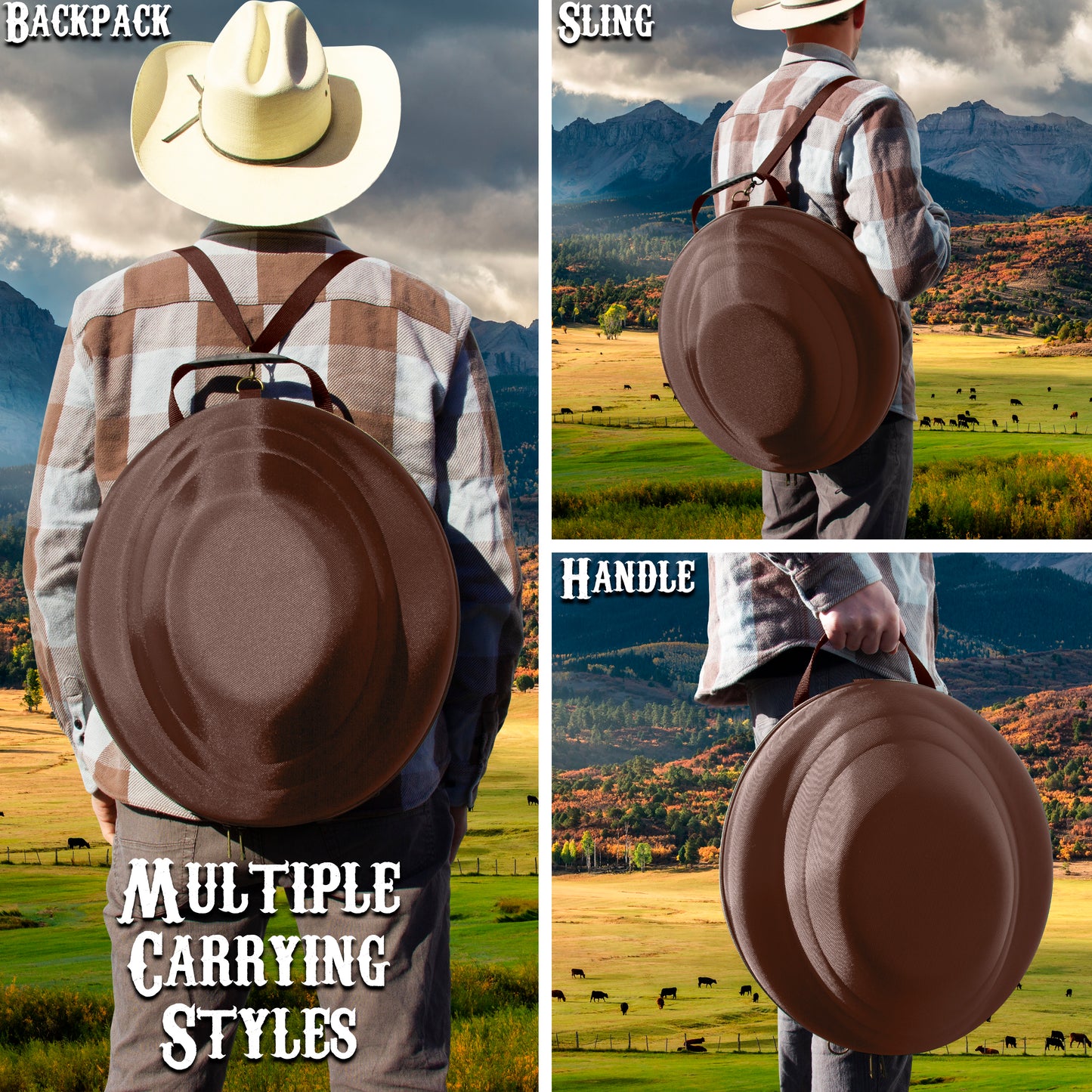Cowboy Hat Box Cowboy Hat Storage for Brims Up To 4.75" - Hard Shell Hat Case with Adjustable Carry Strap and ID Slot - 4 Color Options