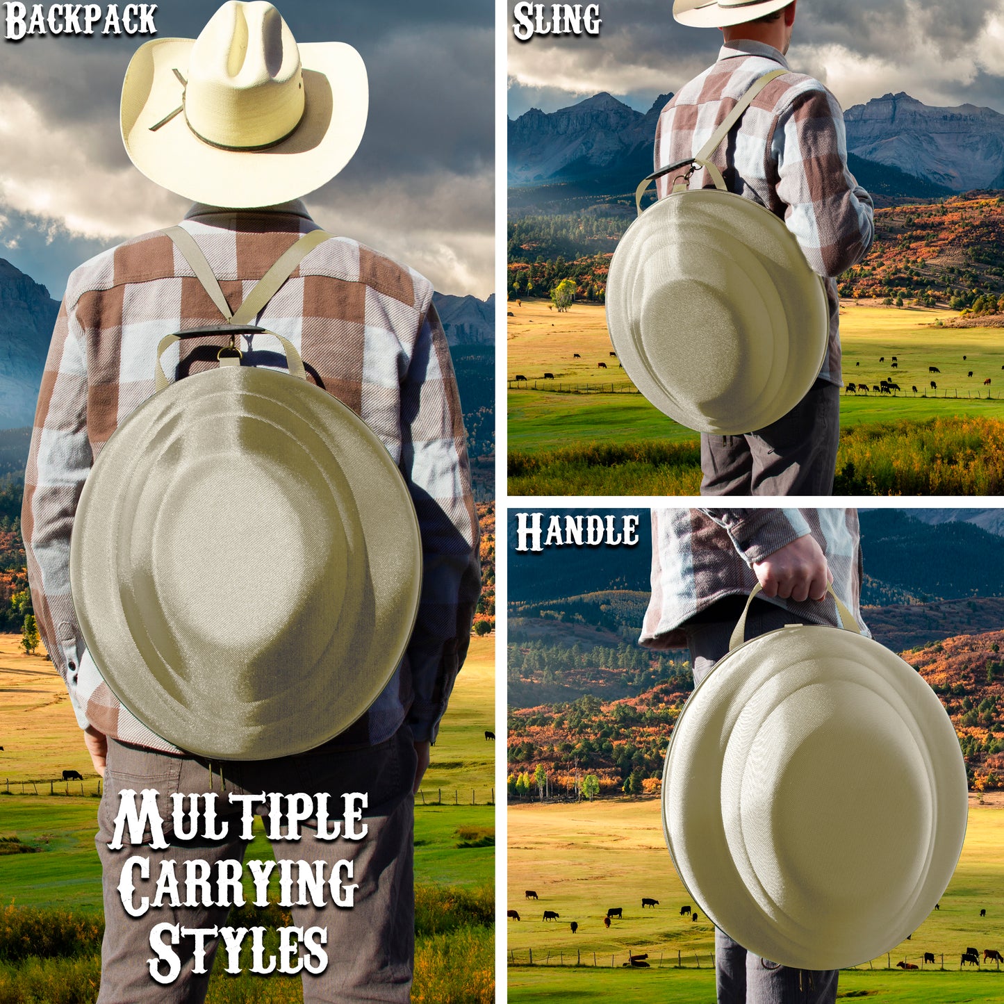 Cowboy Hat Box Cowboy Hat Storage for Brims Up To 4.75" - Hard Shell Hat Case with Adjustable Carry Strap and ID Slot - 4 Color Options