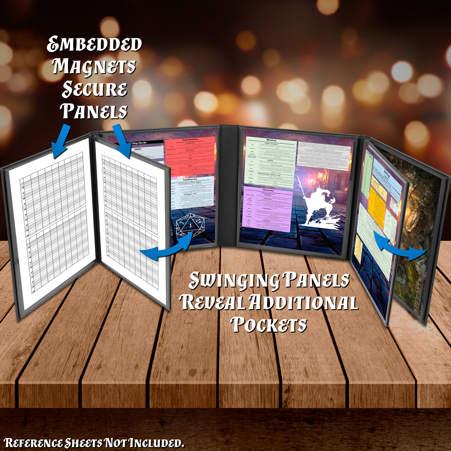 DM Screen 8-Panel Deluxe GM Screen - Eight Panel Folding Dungeon Master Screen for TTRPGs - Inserts Not Included - Black, Brown or Green Options