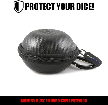 Ultra-Compact Dice Case for 21 RPG Dice - Non-Scratch Interior with Metal Carabiner & Netted Accessory Pouch for Tabletop Dice Games