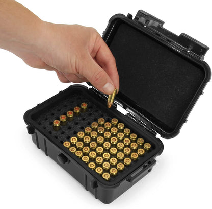 Hard Shell 9mm Ammo Box for 5.56, 223 or 9mm Bullets - 8" Waterproof Airtight 84 Slot Ammo Case with Custom Impact Absorbing Ammo Can Foam