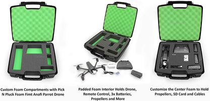 Quadcopter Carrying Case Compatible with Parrot Anafi 4K HDR Drone - Custom 6-Compartment Foam Storage with Tri-Layer Protection - Made in USA