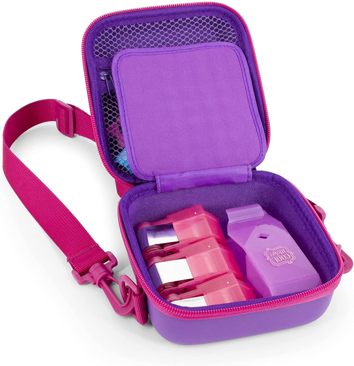Travel Case Compatible with Cool Maker Shimmer Me Body Art Temporary Roll-on Glitter Tattoos Roller and Refills – Purple Case with Shoulder Strap