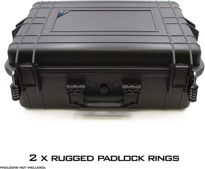 23" Handgun Range Case fits 7 Pistols - Waterproof Hard Shell Exterior with Dual 2" Customizable Foam Layers & Padlock Rings