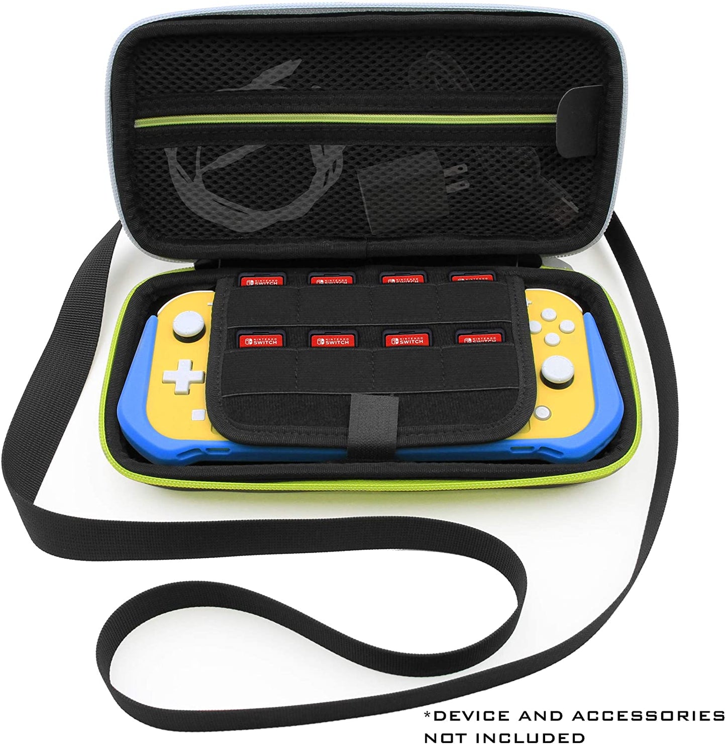 Carrying Case Compatible with Nintendo Switch Lite - 8 Game Slots, Non-Scratch Divider for Screen Protection, Accessory Storage and Adjustable Strap
