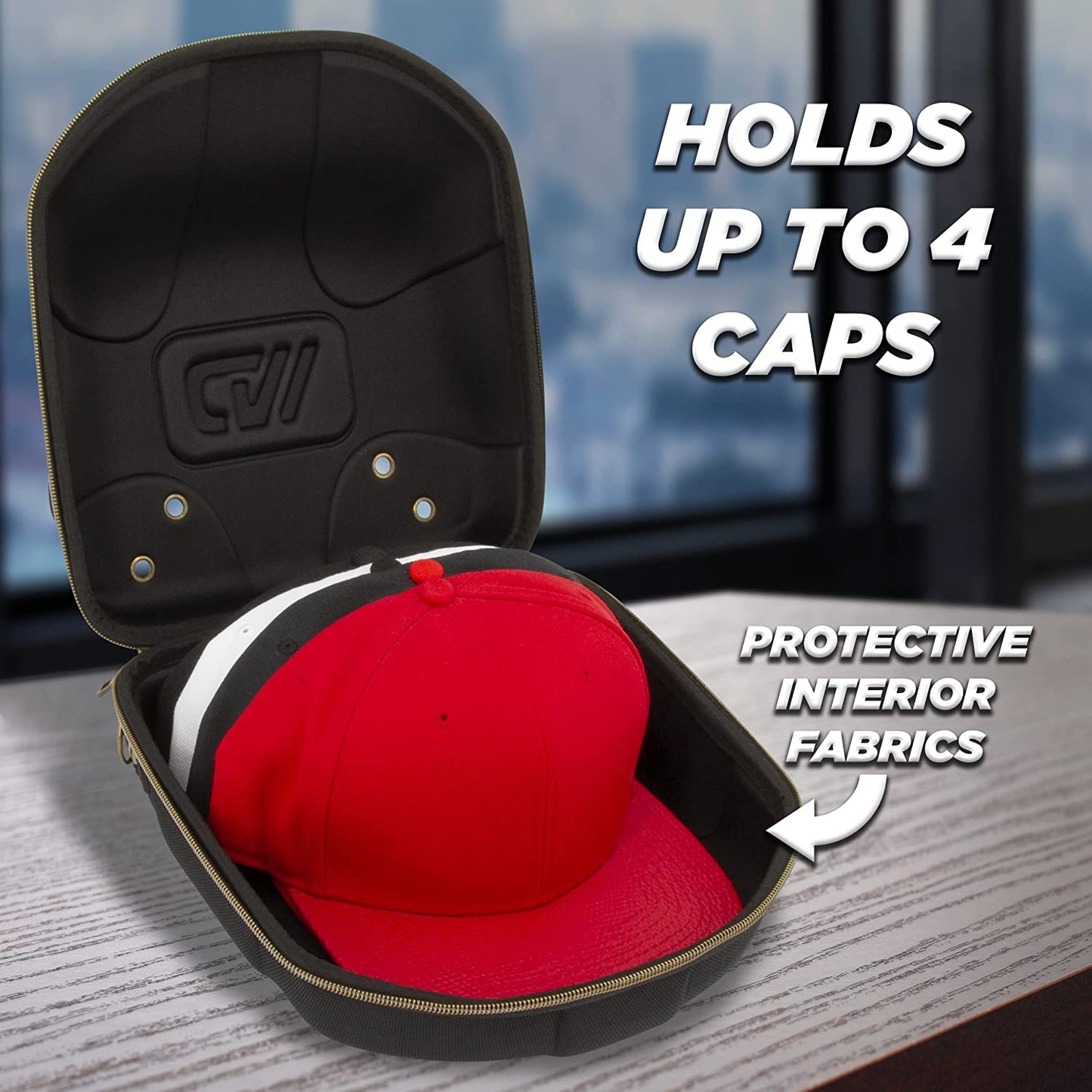 Hat Travel Case for up to 4 Baseball Caps with Crush-Resistant Hard Shell Outer, Adjustable Shoulder Strap and Comfortable Handle