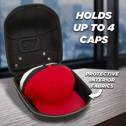 Hat Travel Case for up to 4 Baseball Caps with Crush-Resistant Hard Shell Outer, Adjustable Shoulder Strap and Comfortable Handle