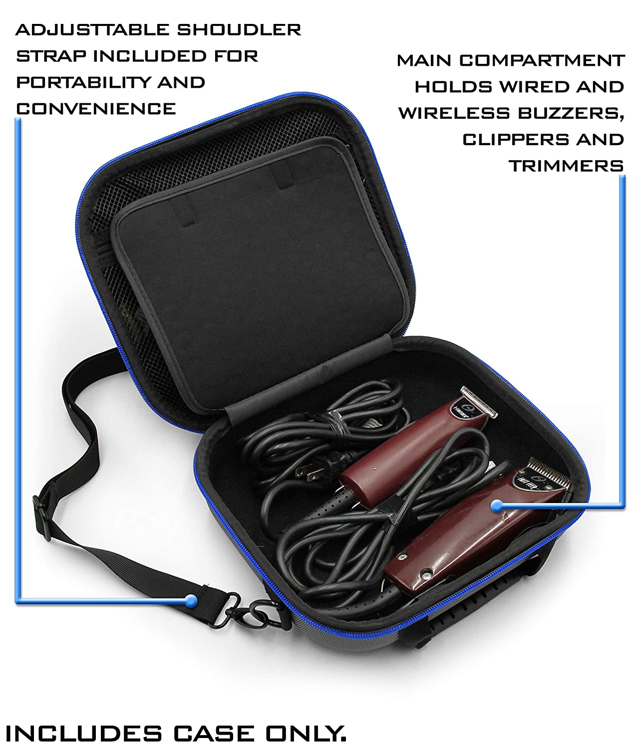 Hair Clipper Barber Case fits Clippers, Hair Buzzers, Trimmers, T Finisher Liner - Carry Case for Clippers and Stylist Hair Cutting Supplies