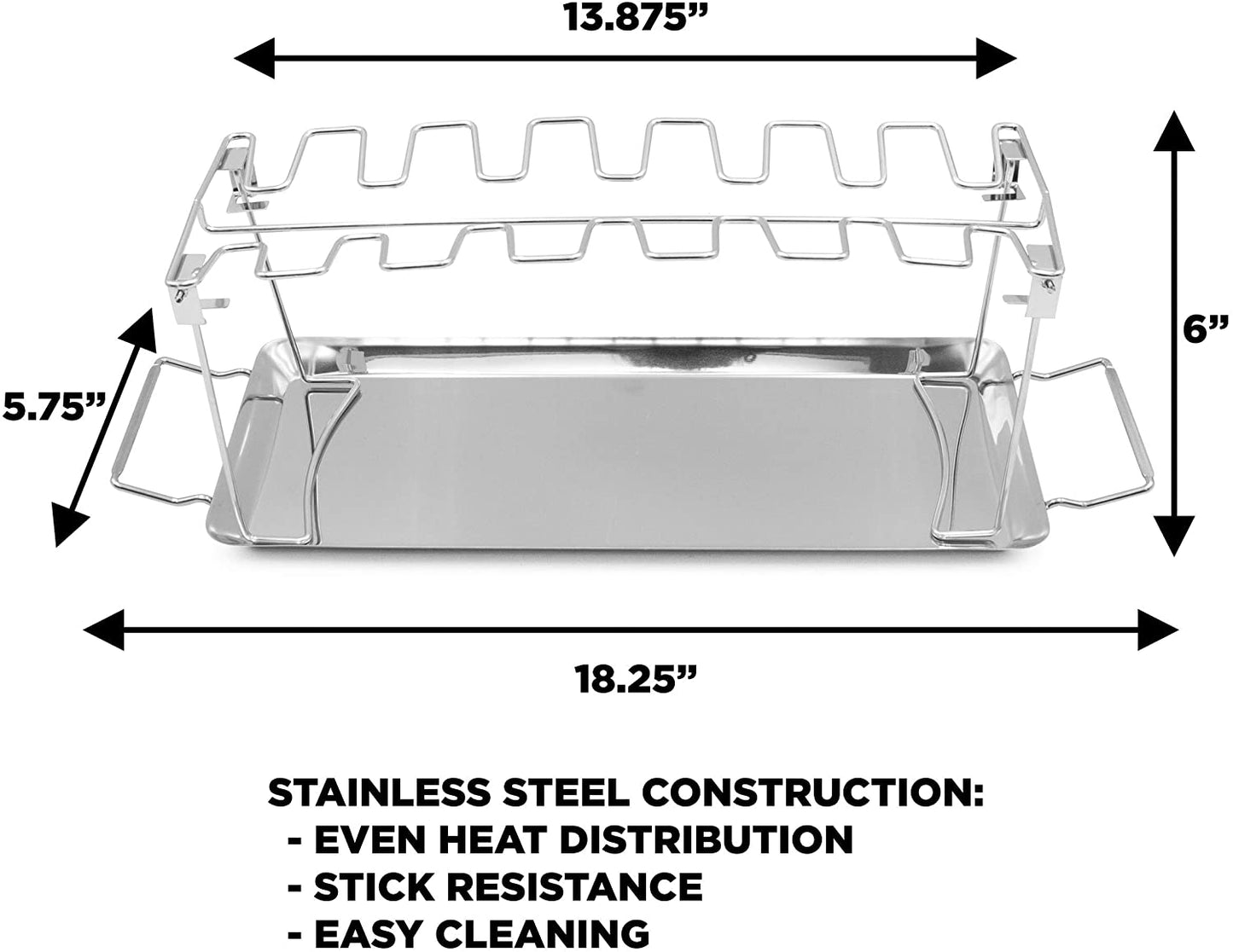 Chicken Leg Rack and Chicken Wings Grill Rack with 14 Slots, Drip Tray and Basting Brush - Stainless Steel Non-Stick Chicken Drumstick Rack