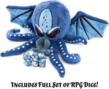 Soft Dice Case and Dice Holder with 7 Included RPG Dice - 9.5" Sea Monster Figure with Dice Storage Zipper Compartment for up to 21 Dice