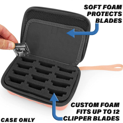 Rose Gold Clipper Blade Holder for 12 Blades - Protective Clipper Blade Storage Case with Barber Blade Holder Foam, Case Only