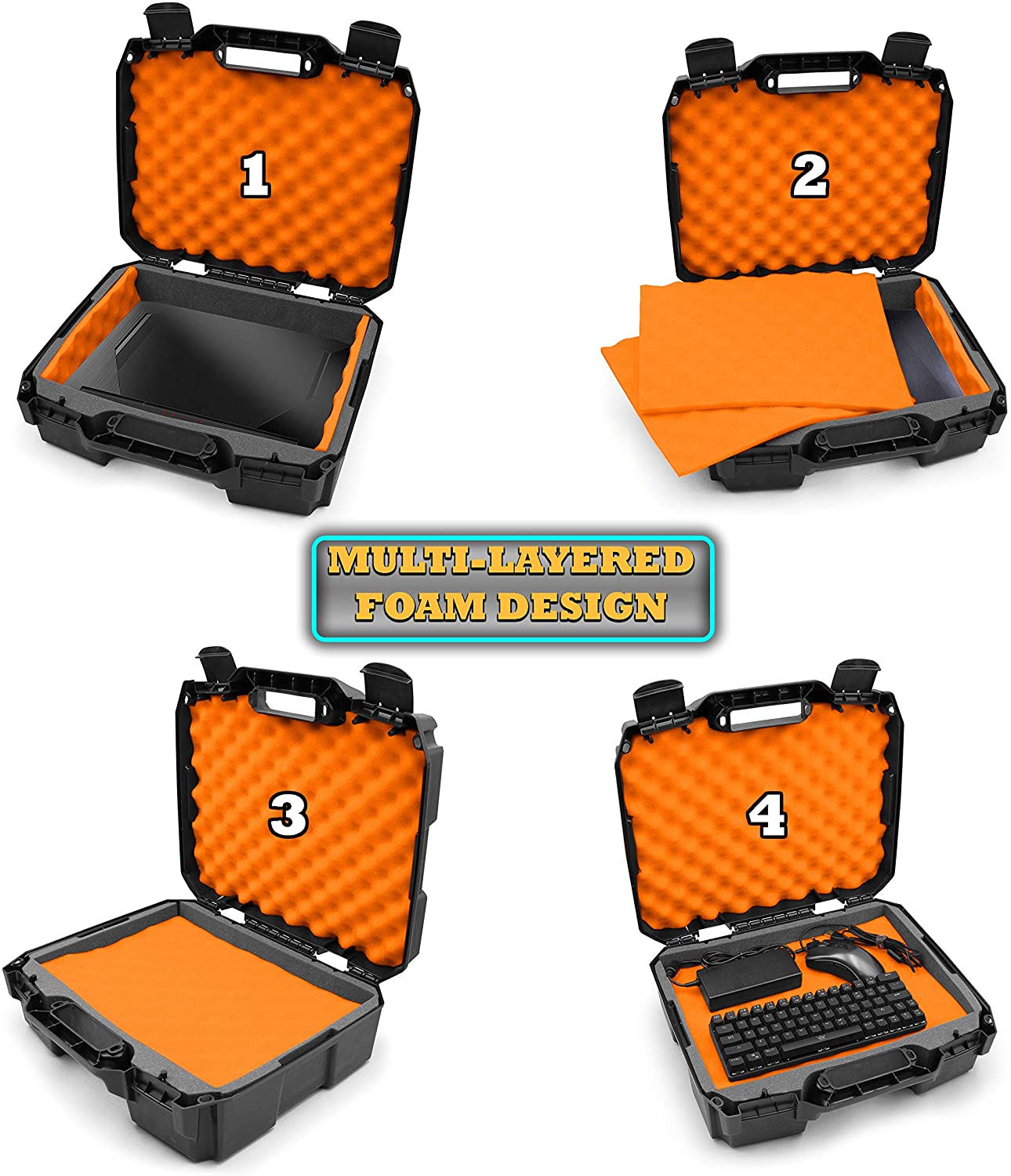 15.6" Gaming Laptop Case Compatible with Acer Nitro 5/ASUS Zephyrus G14 Laptops - Hard Shell Protection with Padlock Rings & Custom Foam - Made in USA
