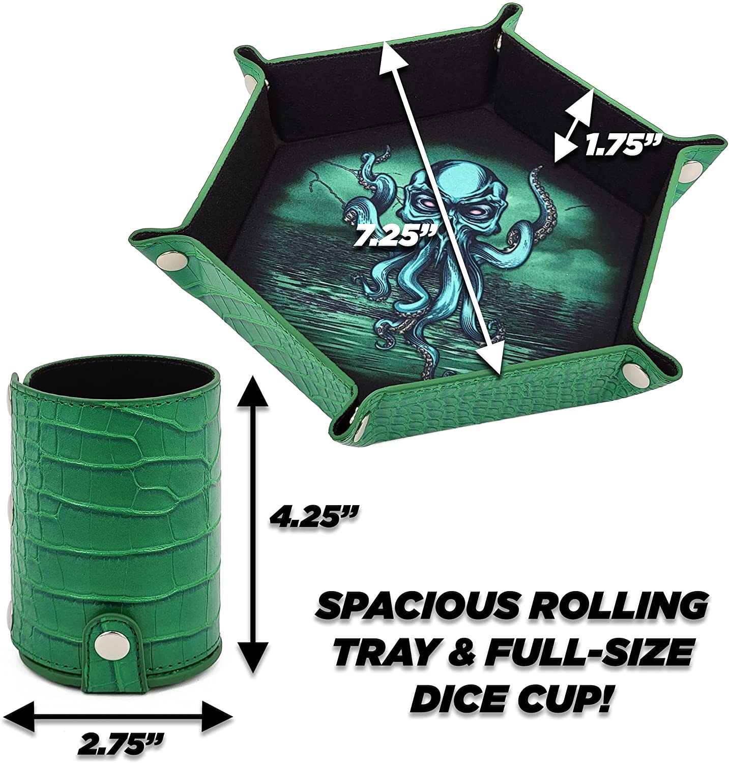Folding Dice Rolling Tray and Professional Dice Cup Shaker Set - Portable DND Dice Tray and Felt Cup Dice Shaker with PU Leather Materials