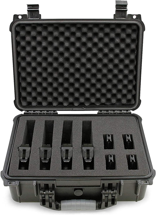 16" Customizable 4 Handgun Multiple Pistol Case - Waterproof & Shockproof Hard Gun Cases for Pistols and Magazines with Two Layers of 2" Foam