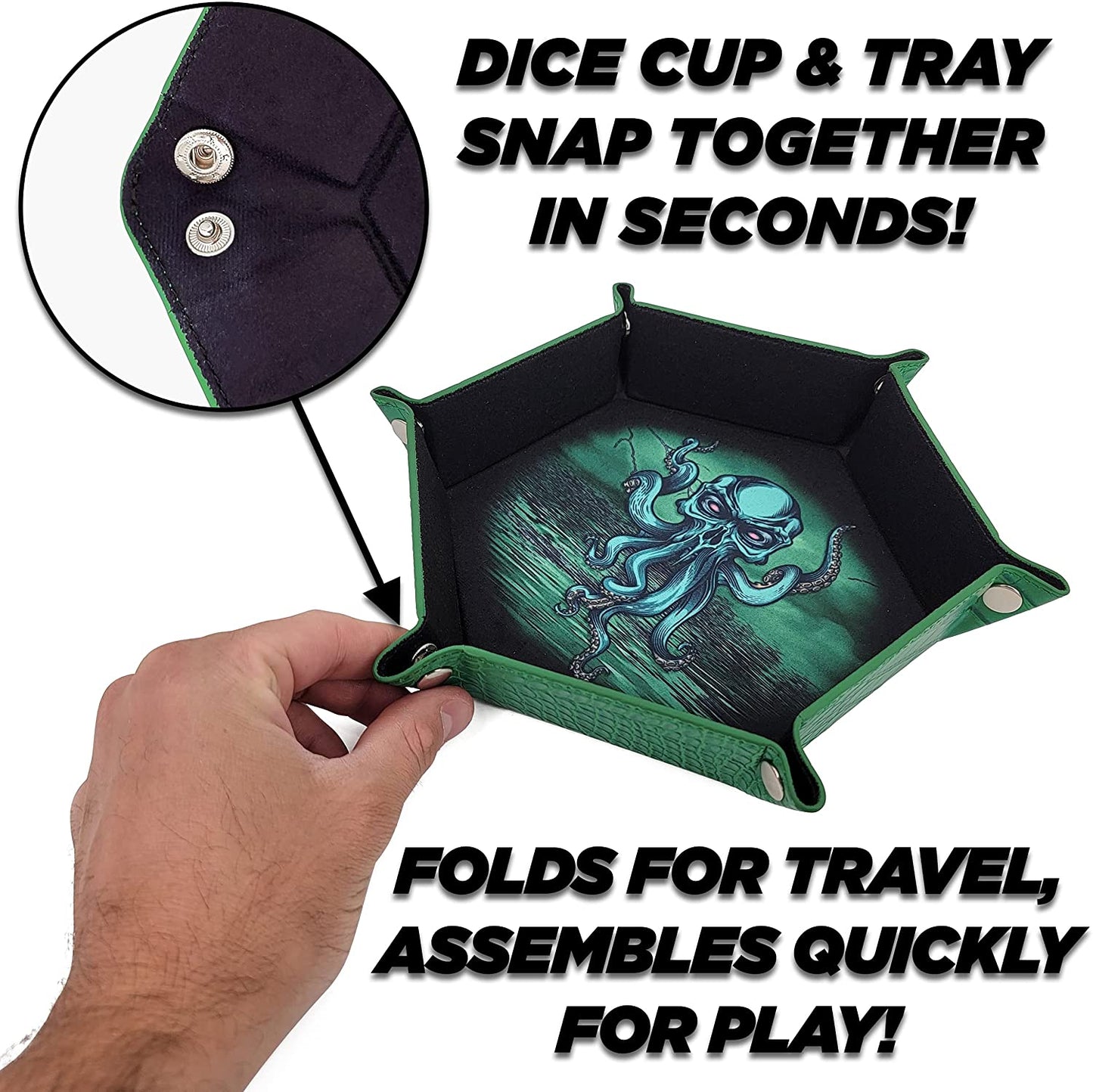 Folding Dice Rolling Tray and Professional Dice Cup Shaker Set - Portable DND Dice Tray and Felt Cup Dice Shaker with PU Leather Materials