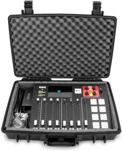 CASEMATIX Waterproof Mixer Carry Case Fits Rode Rodecaster Pro Podcast Production Studio and Adapter - Hard Carry Case With Padded Foam