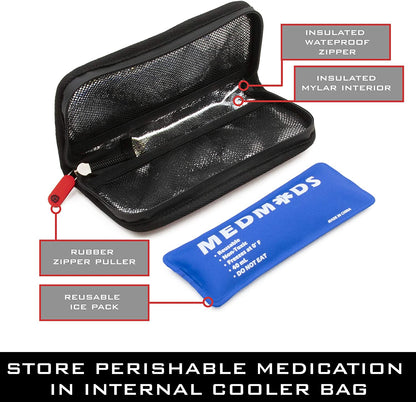 Hard Shell Insulin Cooler Travel Case and Insulated Diabetes Bag with Ice Pack, ID Card, Medical Alert Tag & Shoulder Strap