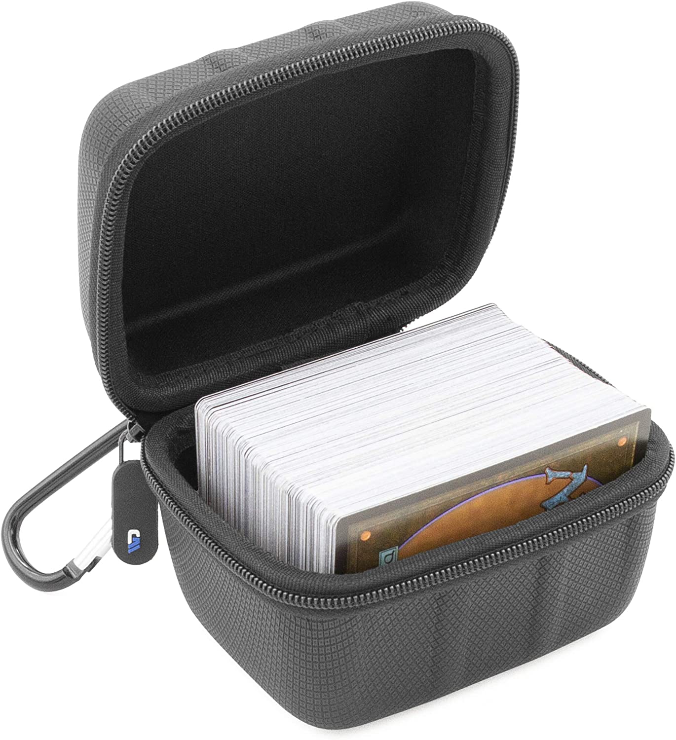 Hard Shell Card Deck Box for 200 Cards - Metal Carabiner, Water-Resistant Case for Magic The Gathering & TCGs