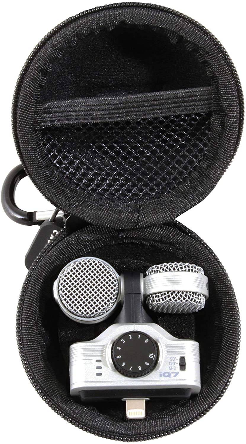 Clip on Phone Microphone Case Compatible with Zoom iQ7/iQ6/iQ5 Microphones - EVA Protection with Carabiner & Dust Resistant Zipper - Mic Case Only