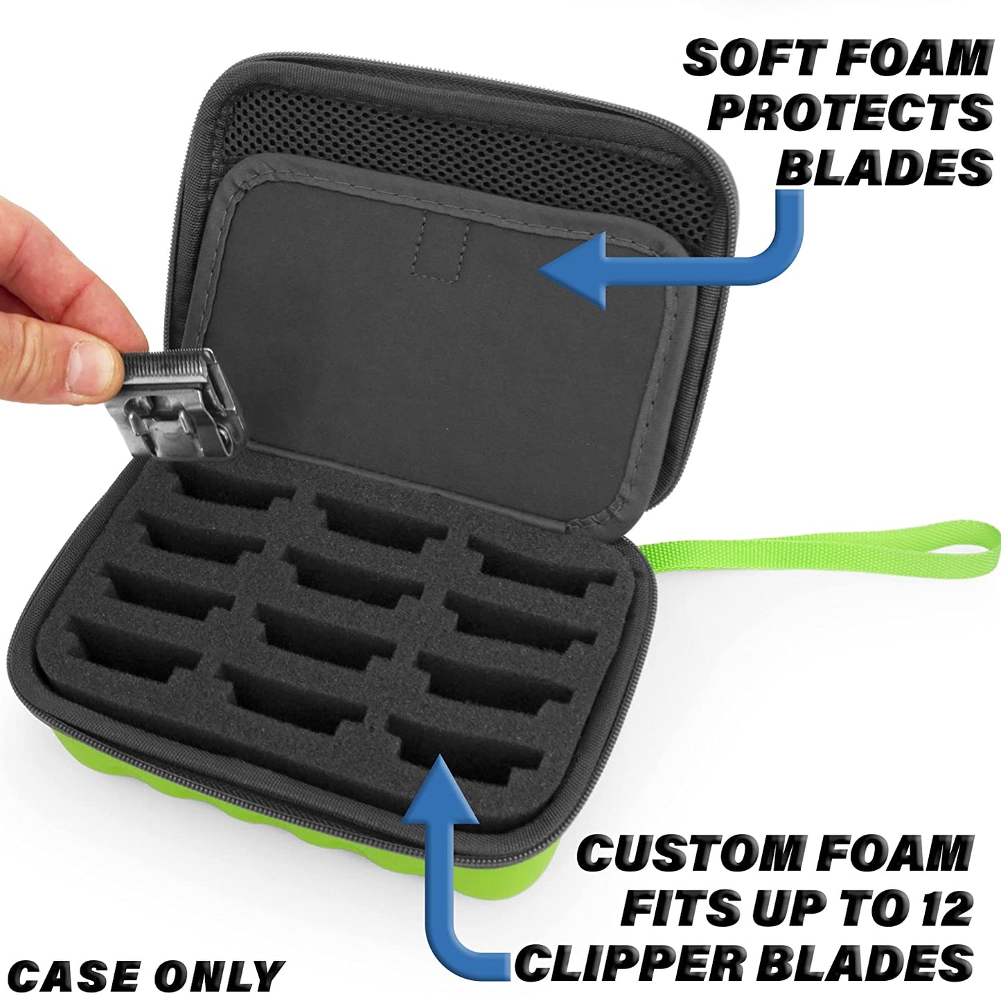 Green Clipper Blade Holder for 12 Blades - Protective Clipper Blade Storage Case with Barber Blade Holder Foam and Hard Shell Outer