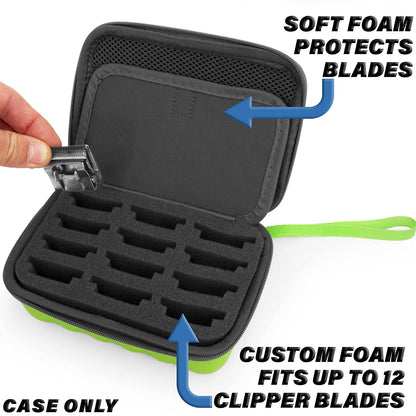 Green Clipper Blade Holder for 12 Blades - Protective Clipper Blade Storage Case with Barber Blade Holder Foam and Hard Shell Outer