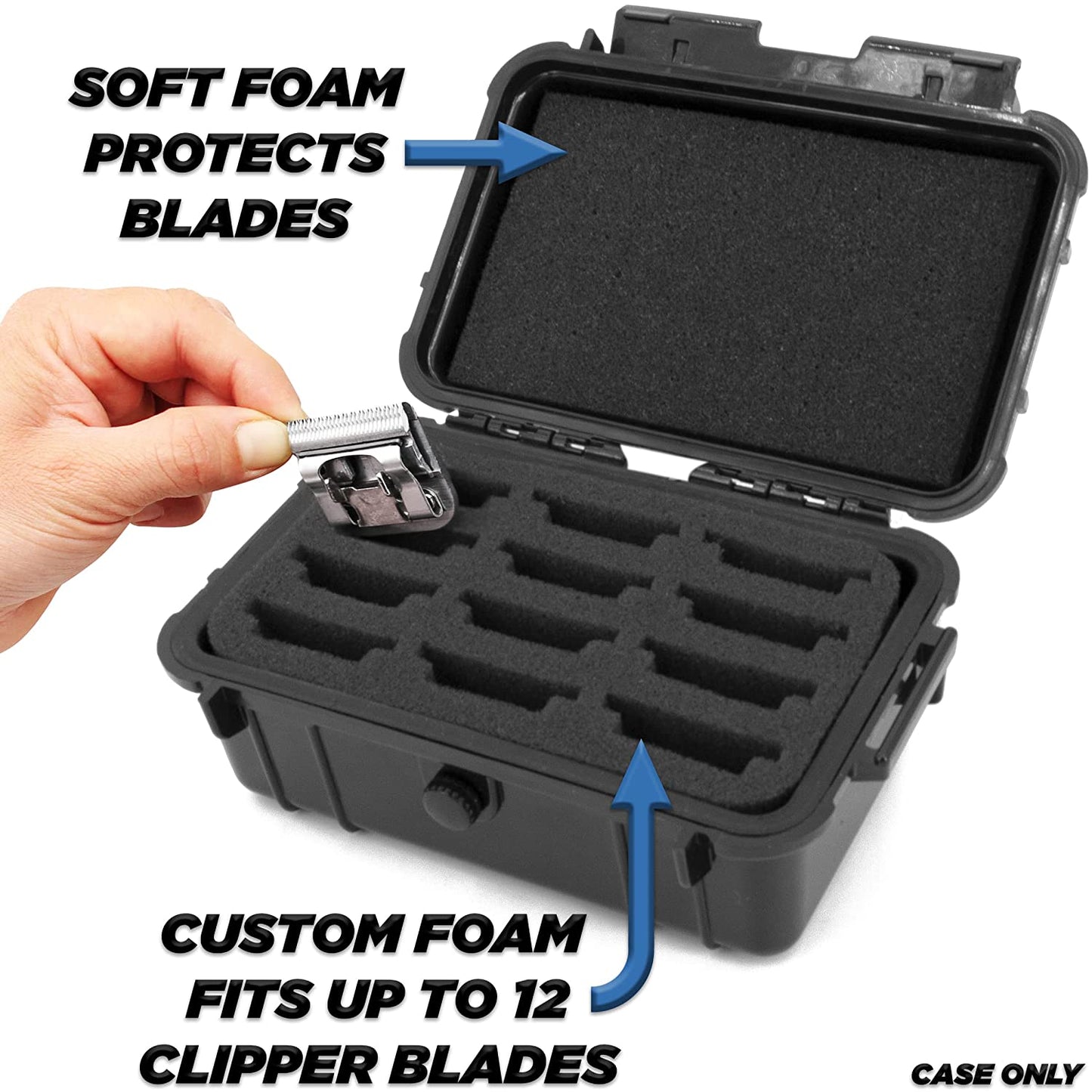Protective Clipper Blade Holder for 12 Blades - Waterproof Clipper Blade Storage Case with Custom Barber Blade Holder Foam Interior