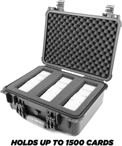 16" Waterproof Trading Card Case for 1500 Cards - Hard Shell Trading Card Box with Customizable Foam Interior Compatible with Most TCGs