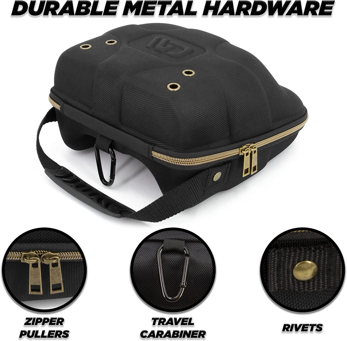 Hat Travel Case for up to 4 Baseball Caps with a Hard Shell, Travel Carabiner and Handle - Portable Hat Case Carrier for Hats Storage