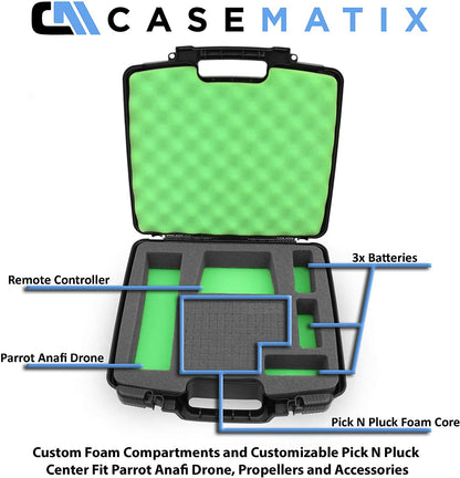 Quadcopter Carrying Case Compatible with Parrot Anafi 4K HDR Drone - Custom 6-Compartment Foam Storage with Tri-Layer Protection - Made in USA