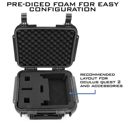 Waterproof Hard Case Compatible with Meta Quest or Oculus Quest VR Gaming Headset & Accessories in Customizable Foam Interior - Case Only
