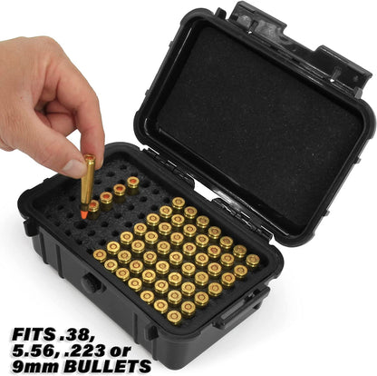 Hard Shell 9mm Ammo Box for 5.56, 223 or 9mm Bullets - 8" Waterproof Airtight 84 Slot Ammo Case with Custom Impact Absorbing Ammo Can Foam