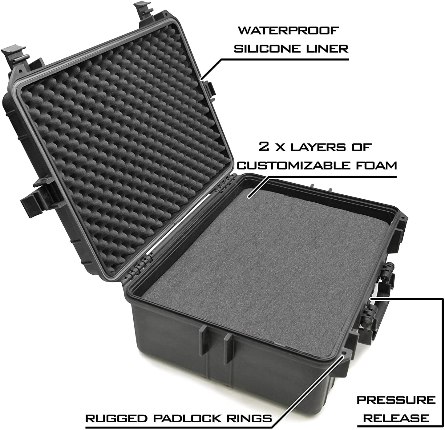 23" Handgun Range Case fits 7 Pistols - Waterproof Hard Shell Exterior with Dual 2" Customizable Foam Layers & Padlock Rings