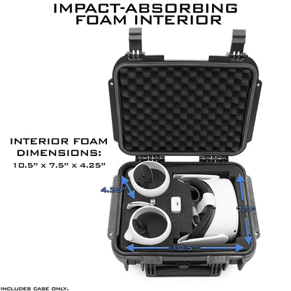 Waterproof Hard Case Compatible with Meta Quest or Oculus Quest VR Gaming Headset & Accessories in Customizable Foam Interior - Case Only