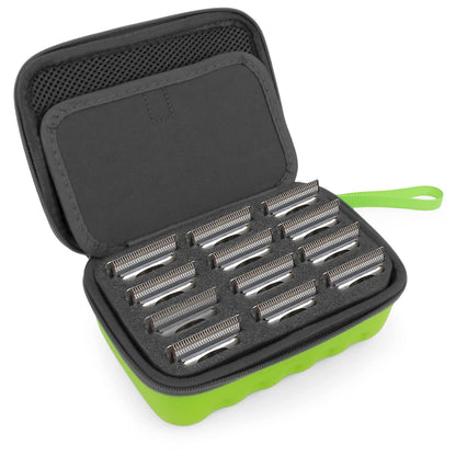 Green Clipper Blade Holder for 12 Blades - Protective Clipper Blade Storage Case with Barber Blade Holder Foam and Hard Shell Outer