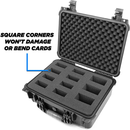 16" Waterproof Trading Card Case for 1500 Cards - Hard Shell Trading Card Box with Customizable Foam Interior Compatible with Most TCGs