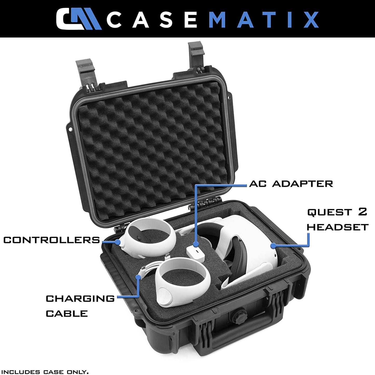 Waterproof Hard Case Compatible with Meta Quest or Oculus Quest VR Gaming Headset & Accessories in Customizable Foam Interior - Case Only