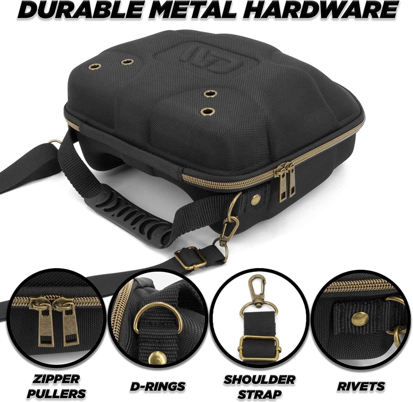 Hat Travel Case for up to 4 Baseball Caps with Crush-Resistant Hard Shell Outer, Adjustable Shoulder Strap and Comfortable Handle