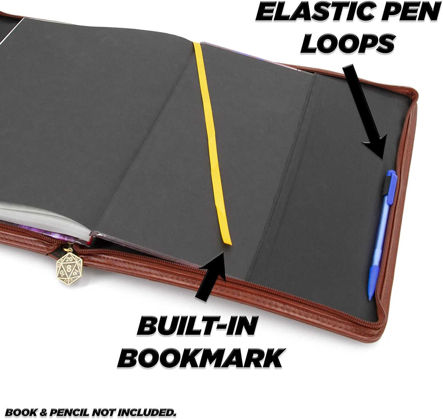 D&D Book Cover Sleeve - Protective 11" TTRPG Rulebook Cover with Bookmark & Pen Loops