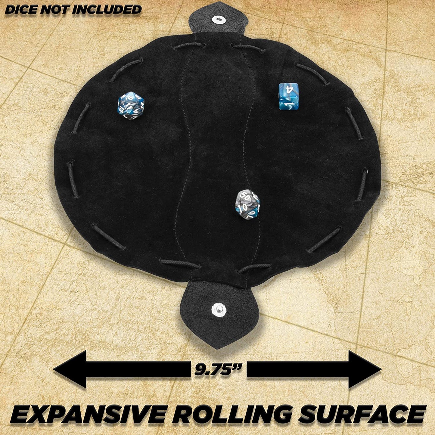 Leather Dice Bag and Dice Rolling Tray for 50+ RPG Dice - Black DND Dice Bag Leather Drawstring Pouch with Non-Scratch Fabrics