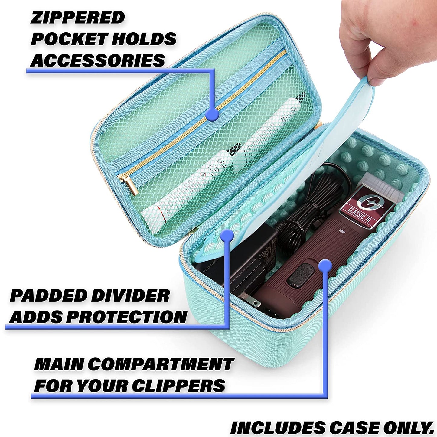 Clipper Case Holds Clippers, Hair Buzzers and Trimmers - Barber Travel Case For Hairstylist and Salon Hair Cutting Supplies - Turquoise