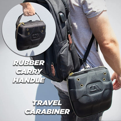Hat Travel Case for up to 4 Baseball Caps with a Hard Shell, Travel Carabiner and Handle - Portable Hat Case Carrier for Hats Storage