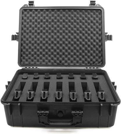 23" Handgun Range Case fits 7 Pistols - Waterproof Hard Shell Exterior with Dual 2" Customizable Foam Layers & Padlock Rings