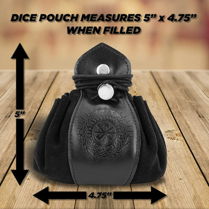 Leather Dice Bag and Dice Rolling Tray for 50+ RPG Dice - Black DND Dice Bag Leather Drawstring Pouch with Non-Scratch Fabrics