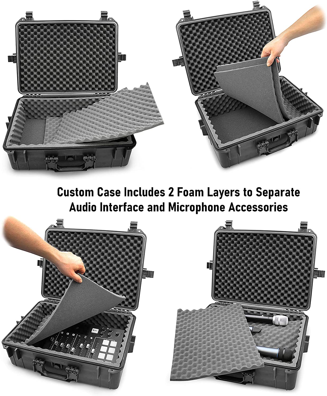 Waterproof DJ Mixer Case Compatible with Pioneer DJM S5 or S7 MIxer, Zoom LiveTrak L-12 L12 Channel Digital Audio Mixer And More Up to 17" x 12" x 5"