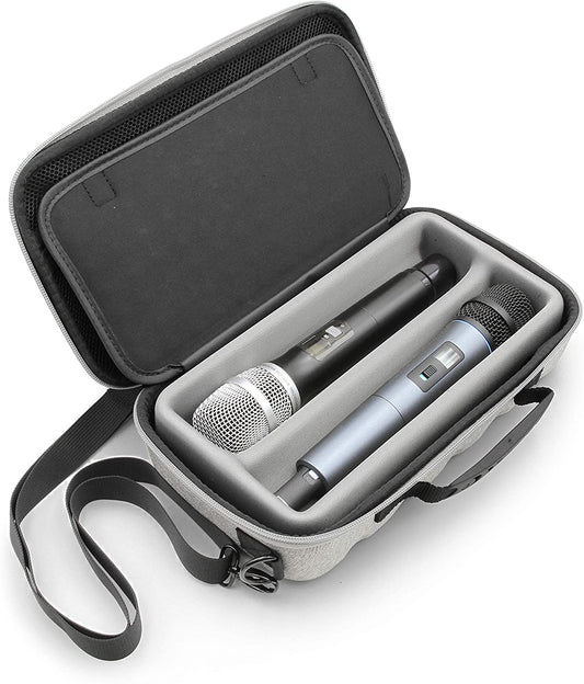Dual Wireless Microphone Case for Wireless Mic System Compatible with Sennhesier, Shure Microphones and More, Dual Mic Bag with Strap