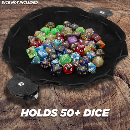 Leather Dice Bag and Dice Rolling Tray for 50+ RPG Dice - Black DND Dice Bag Leather Drawstring Pouch with Non-Scratch Fabrics