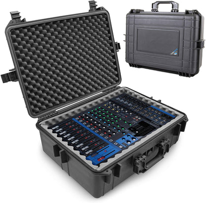 Waterproof Hard Shell Travel Case Compatible with Yamaha MG12XU Mixer within Multi-Layer Foam Protection - Fits Mixers Up to 17x12.1x5 Max