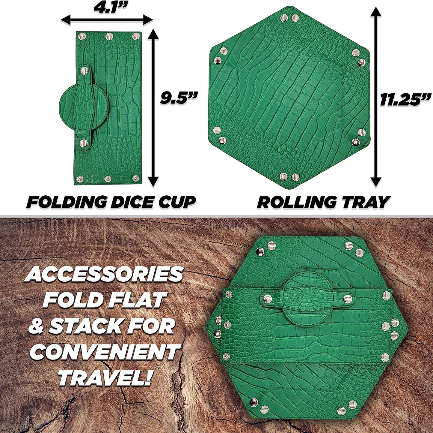 Folding Dice Rolling Tray and Professional Dice Cup Shaker Set - Portable DND Dice Tray and Felt Cup Dice Shaker with PU Leather Materials